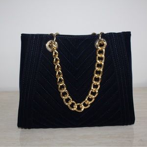 ALDO Dark Navy Blue Velvet Chain Handle Bag